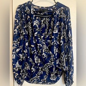 White House Black Market long sleeve blouse. Floral print, dark blue.